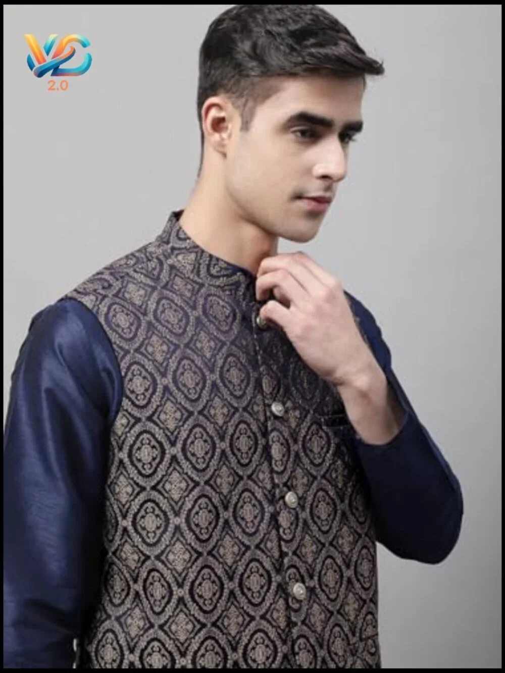 Men's Nehru Jacket Vest Brocade Silk Blend Mandarin Collar Wedding Festive